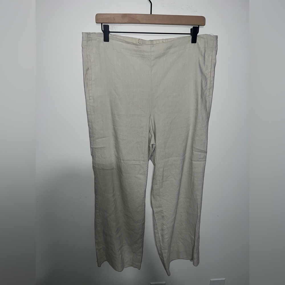 J. Jill Women’s Linen Stretch Pull on Khaki Wide Leg Pants